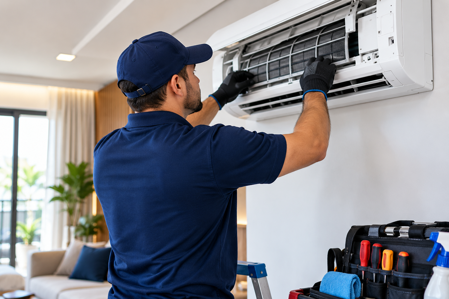 Técnico instalando ar-condicionado
